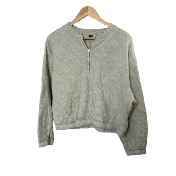 Old Navy Light Gray 1/2 Zip Cropped Pullover Sweatshirt Women's Large - Picture 1 of 8